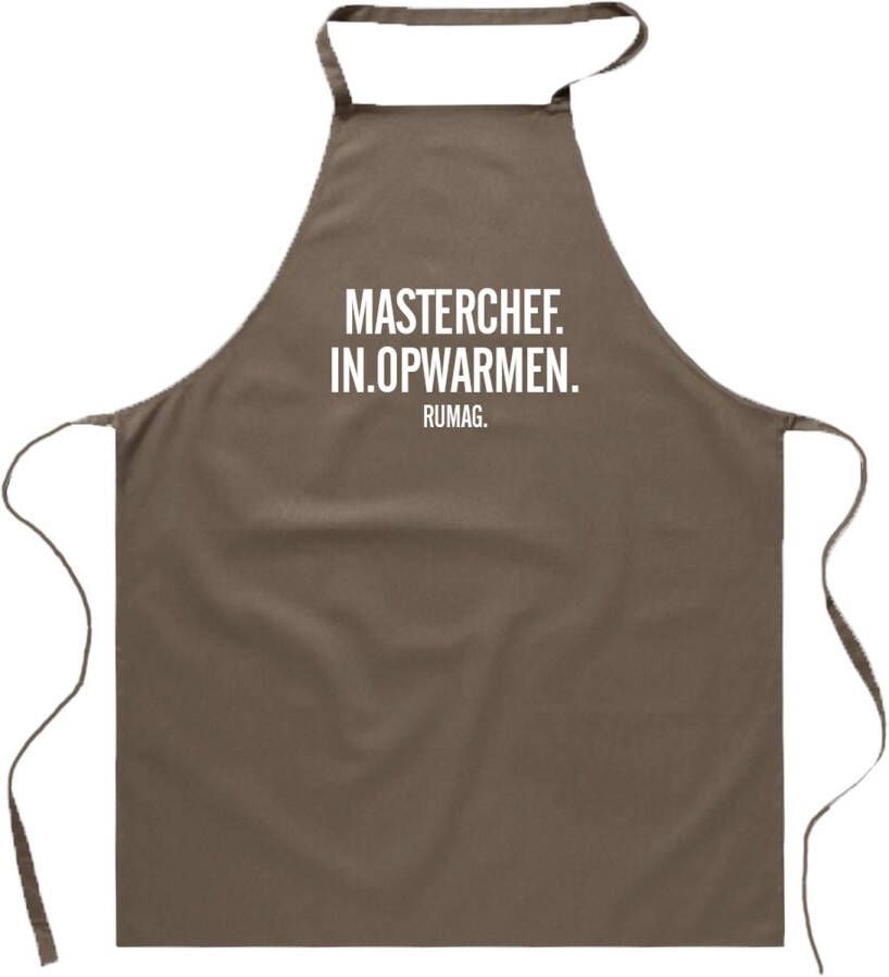 RUMAG Schort Taupe Masterchef in opwarmen Kookschort met grappige leuke tekst