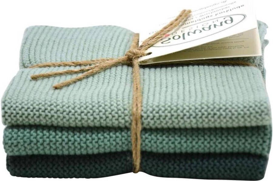 Rustieke gebreide dweilen groen set van 3 keuken accessoires
