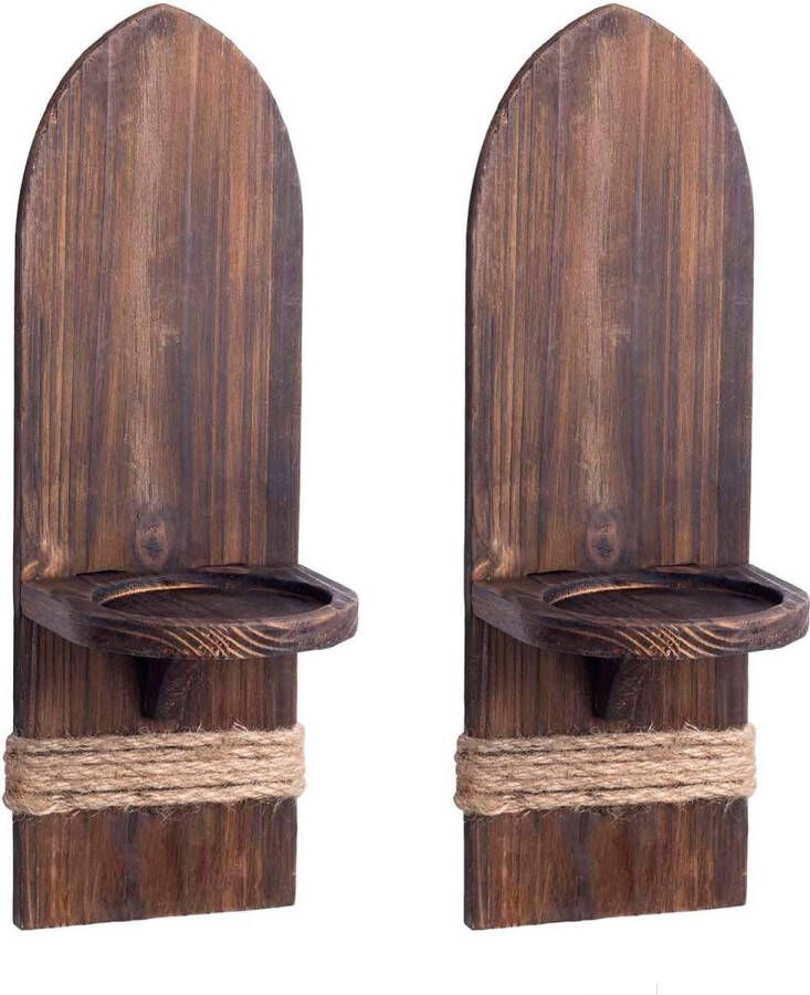Rustieke houten kaarsenhouder vintage 2 stuks wandkaarsenhouder stompkaarsen wanddecoratie kaarsenhouder hangend voor kandelaar muur woonkamer badkamermuren (houtkleur bruin)