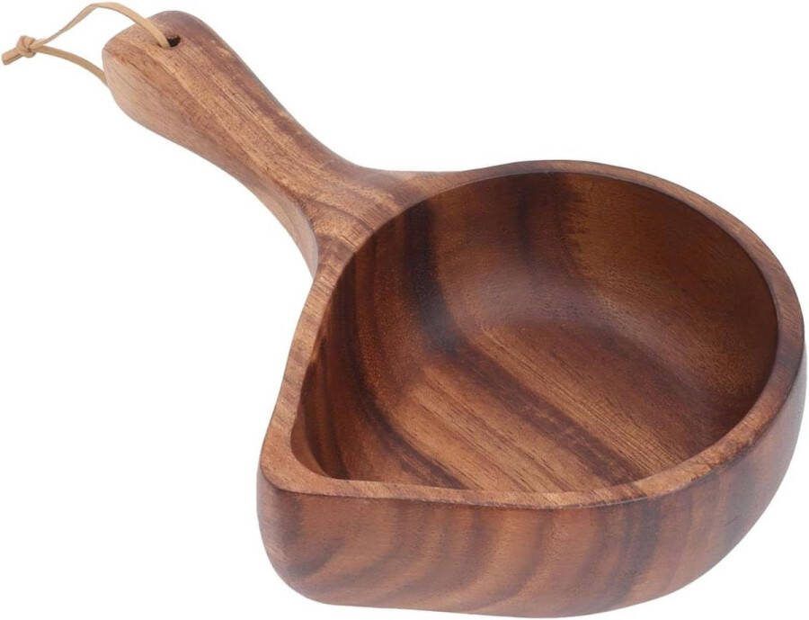 Rustieke Houten Slakom Met Handvat Voor Salades en Fruit Mengkom Voedselserveerkom Instant Noodle Bowl Thuiskeuken