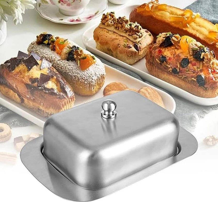 RVS Botervloot met Deksel voor 250 g Boter Dessertkom en Kaasbroodbox voor Restaurant en Thuis 186 x 12 x 65 cm