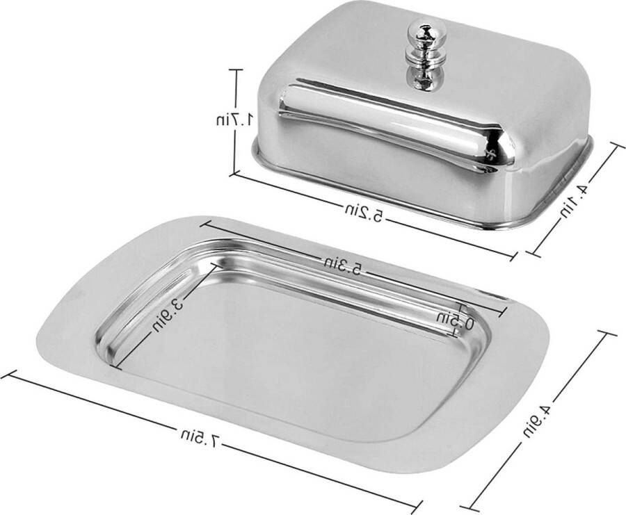 RVS botervloot roestvrijstalen dessertkom kaasbroodbox met deksel botercontainer voor thuis zilver 250 g restaurant 188 x 128 x 67 cm