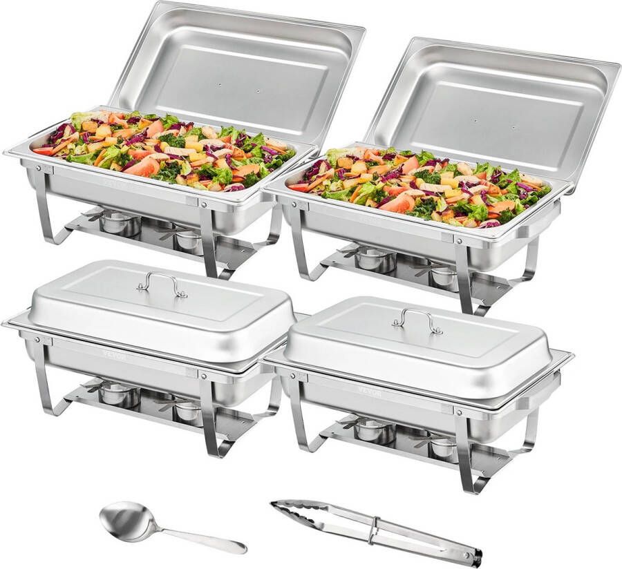 RVS buffet bak Catering buffet set Buffetwarmer Chafing dish 4 stuks 60 x 35 x 32 cm (lxbxh) RVS