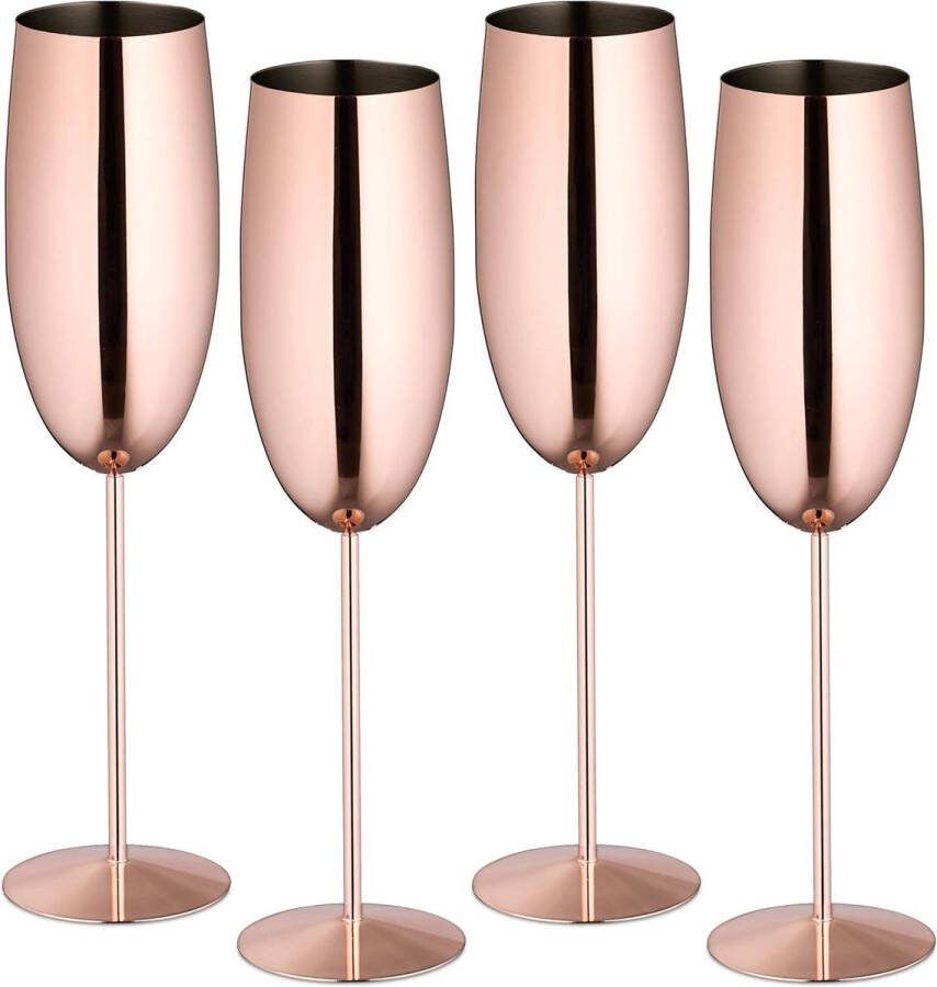 RVS Champagneglazen Set van 4 Onbreekbaar Glazen houden drankjes lang koel 250 ml Roségoud Voor onderweg