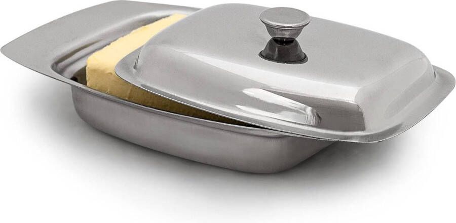 RVS deksel botervloot klassiek vershouddoos voor 250 g boter HxBxD 6 x 195 x 13 cm boterschaal zilver