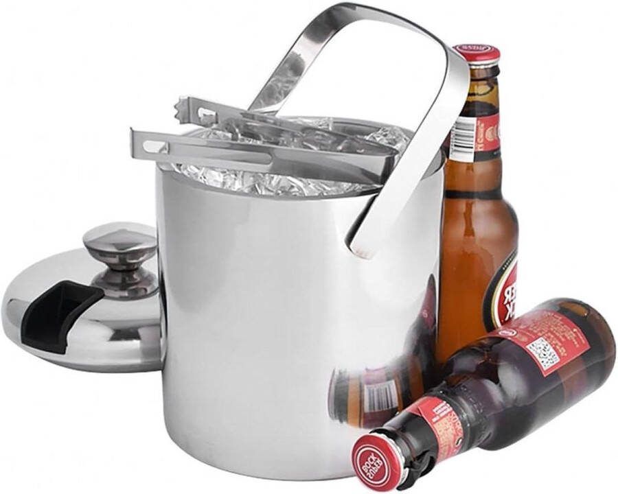 RVS Dubbelwandige ijsemmer met deksel en ijstang 1.3L draagbare bieremmer picknick ijsblokje Pail Outdoor Wijnkoeler ijsblokjescontainer Ijsemmer dubbelwandig met deksel