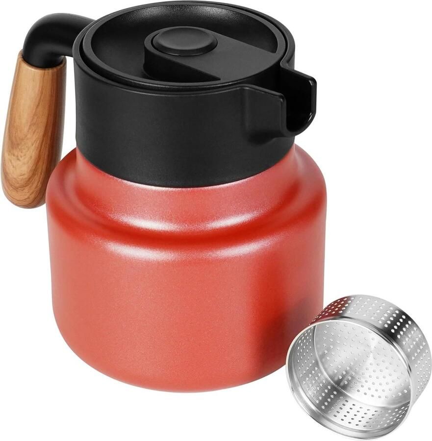 RVS Karaf met Theezeef 800ml 27oz Thermoskan voor Koffie Thee Water & Dranken Warm of Koud Dubbelwandige Geïsoleerde Pot met Plastic Handvat Milk Jug Kit