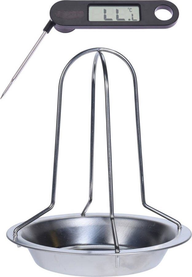 RVS kiprooster kiphouder kippenrooster voor de barbecue BBQ oven 20 cm Met digitale vleesthermometer braadthermometer