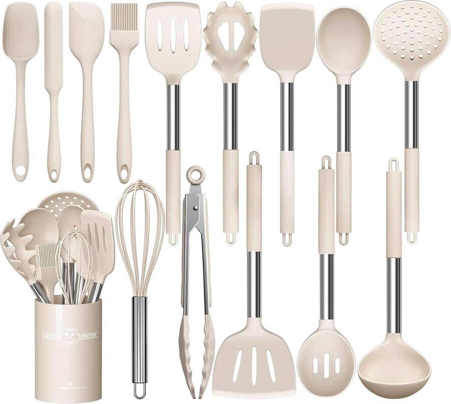 RVS Kookgerei Set Hittebestendig Non-Stick Turner Spatel Lepel Tang Khaki