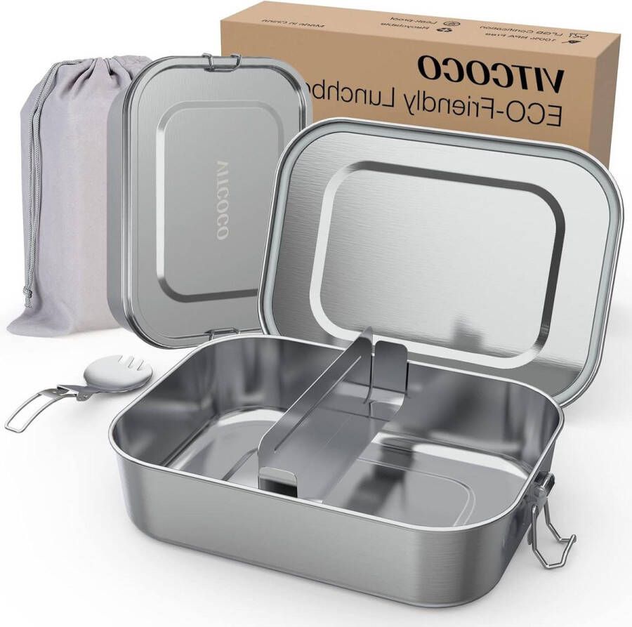 RVS Lunchbox 14 liter metalen lunchboxen roestvrijstalen lunchbox voedsel containers vergrendelde clips & verwijderbare divider Tiffin doos salade lunchbox sandwichcontainer 14 liter