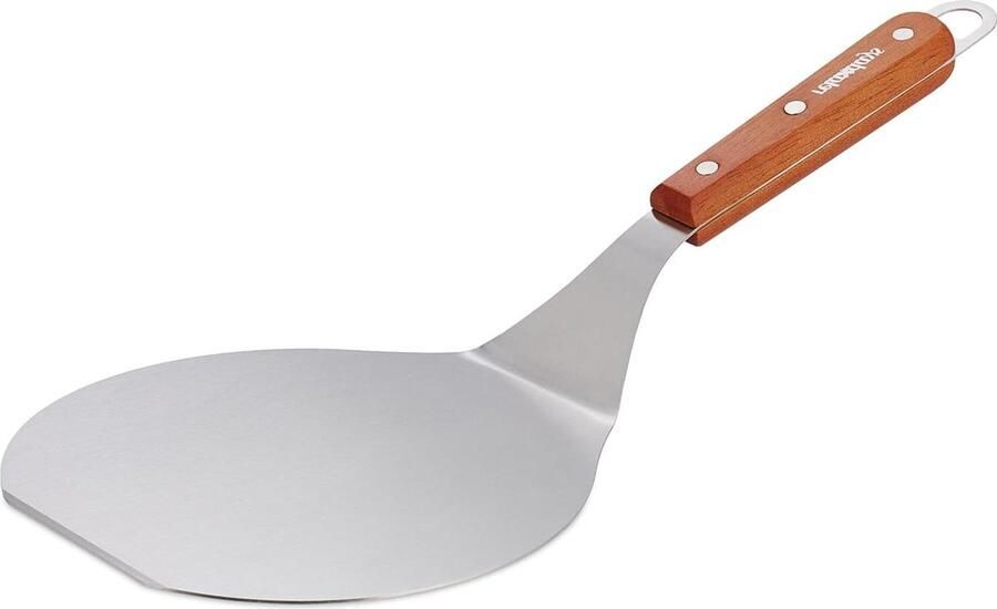 RVS pizza & brood ovenschep met houten handgreep B x D 165 x 175 cm zilver bruin Pizzaschep