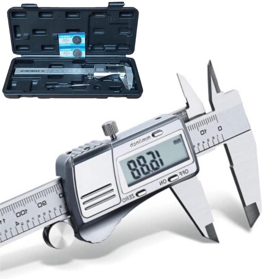RVS schuifmaat 150 mm 6 inch met LCD-display voor binnenmaten stap- en dieptemeting Extra batterijen