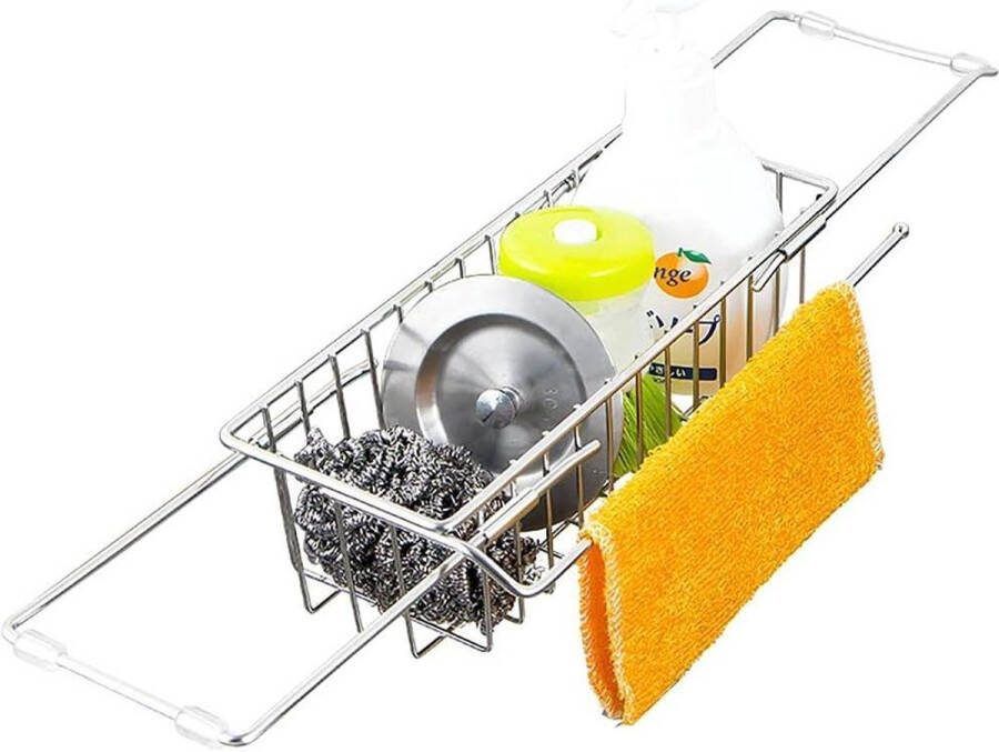 RVS Telescopische Sink Organizer Keuken Afvoerrek voor Sponsborstel en Zeep Sink organizer