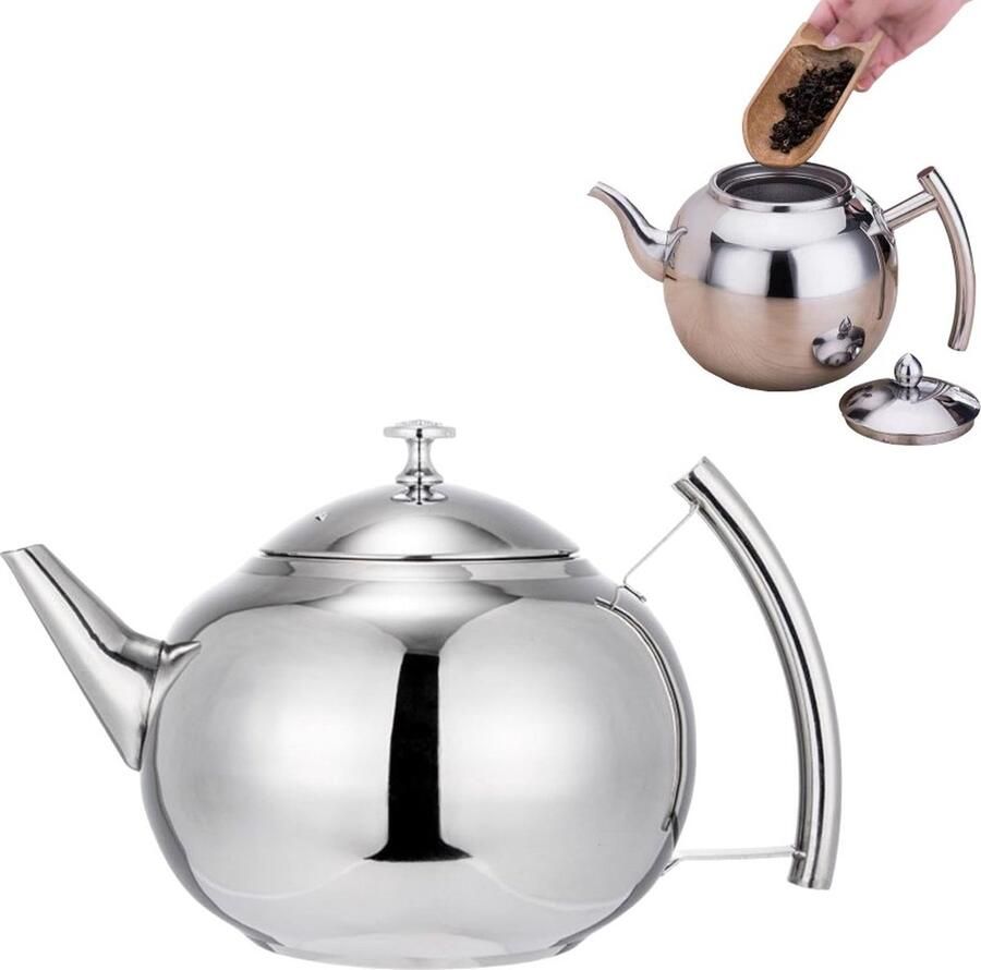 RVS theepot zilver met zeef 2 liter theeketel inductiekookplaat vaatwasmachine bestendig kan drankjes in