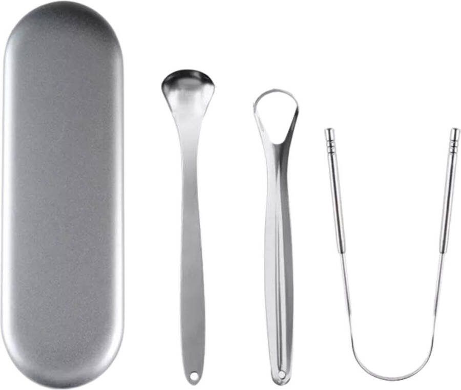 AdroitGoods RVS Tongschraper set voor Mondverzorging 4 Stuks Tongreiniger Tongborstel & Tong Schraper
