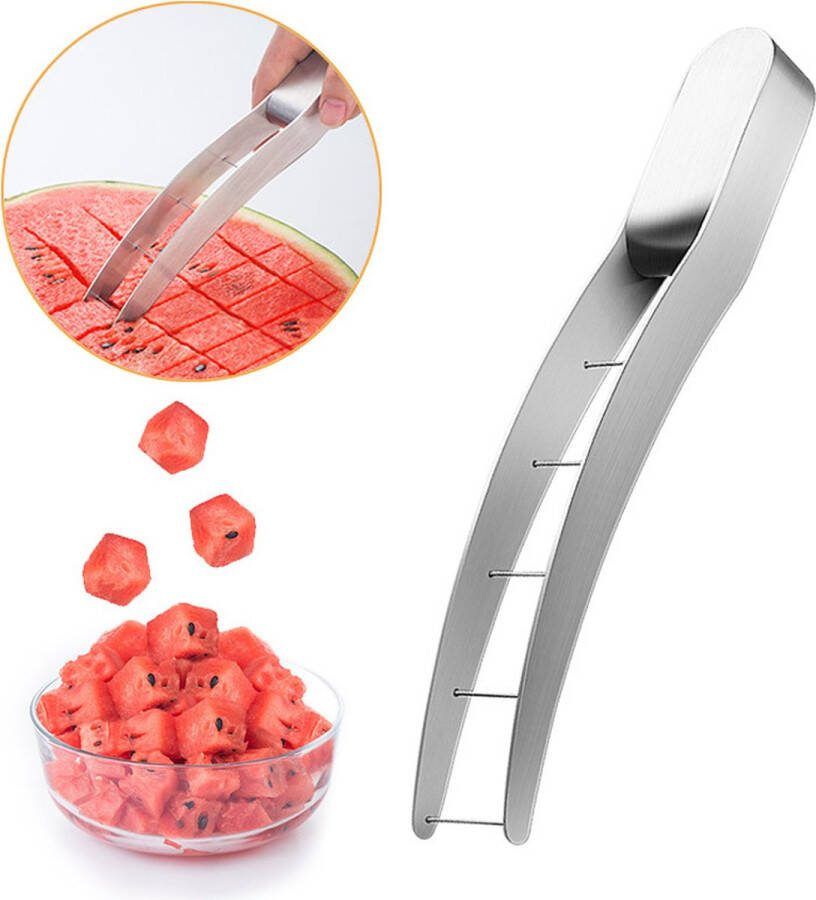 RVS Watermeloen snijder Watermeloen snijder fruit snijder blokjes snijder Meloensnijder Meloen bestek Dessert vork keukenmachine blokjessnijder Fruitsnijder