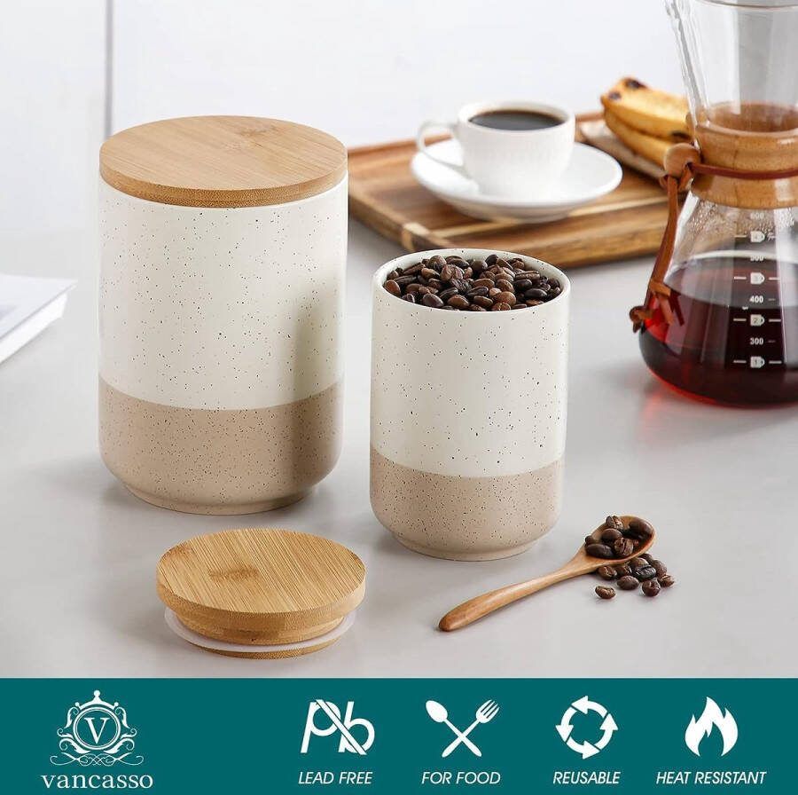 Sabine Koffiebus met Luchtdicht Deksel Keramische Suikerjerjerrycan Sets voor de Keuken Voedsel Opslag Containers voor Gemalen Koffie Thee Suiker Kruiden 600ml