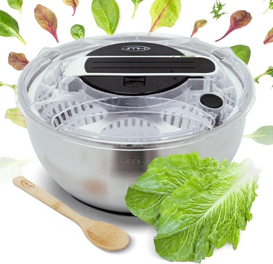 Salad Spinner Salad Spinner van roestvrij staal met pompsysteem en deksel slacentrifuge met lepel klein groot antislip onderkant