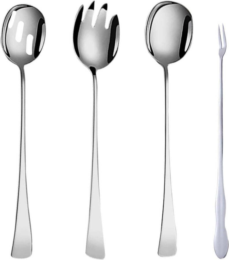 Saladebestek 410 roestvrij staal 28 x 5 cm slalepel saladevork groot serveerbestek set voor salade thuis hotel restaurant 4 stuks (zilver)