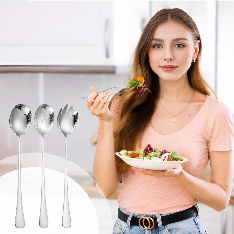 Saladebestekset slalepels en slavorken van roestvrij staal saladeserveerlepel roestvrij staal saladeserveerset voor restaurants hotel party buffet (3 stuks)