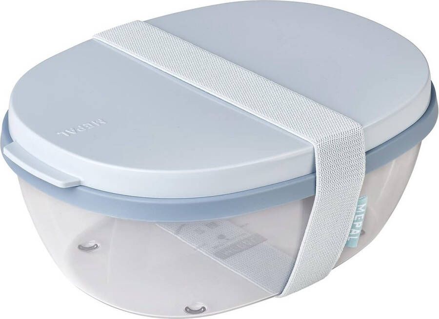 Saladebox Ellipse salade-lunchbox met meerdere vakken Bento Box voor salades onderweg gezonde lunch & lifestyle plastic meal prep box 1300 ml + 600 ml Nordic blue