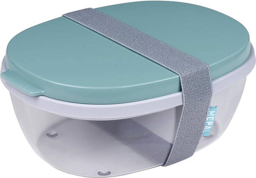 Saladebox Ellipse Saladelunchbox met meerdere compartimenten Bento Box voor salades onderweg Gezonde lunch & lifestyle Plastic maaltijdprep box 1300 ml + 600 ml Nordic Green