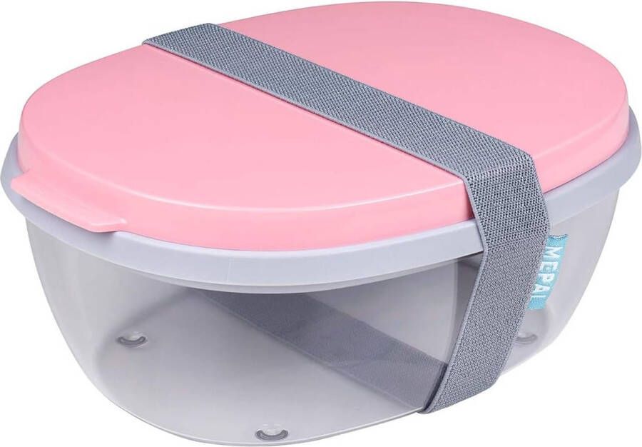 Saladebox Ellipse Saladelunchbox met meerdere compartimenten Bento Box voor salades onderweg Gezonde lunch & lifestyle Plastic maaltijdprep box 1300ml + 600ml Nordic Pink