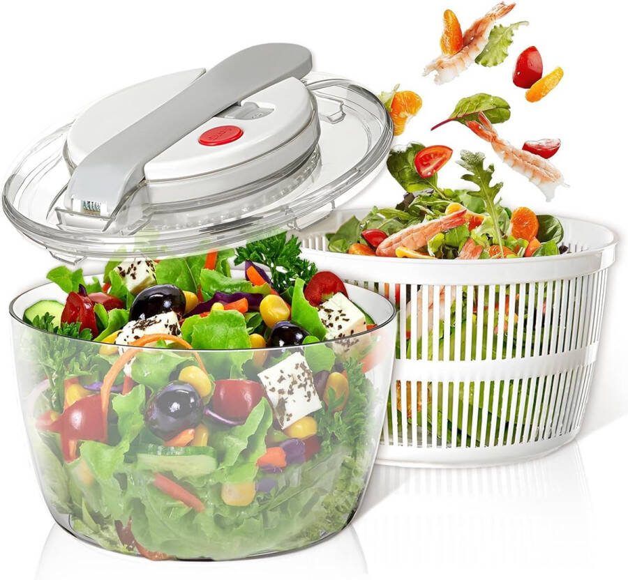 Saladecentrifuge 5L handmatige slacentrifuge & Fruit Groente Wasdroger met Veilig Dekselslot & Draaigreep smakelijkere salades en snellere voedselbereiding