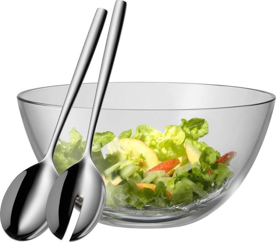 Saladekom 3-delig saladebestek 25 cm met slaschaal ronde schaal 23 5 cm glas Cromargan gepolijst roestvrij staal vaatwasmachinebestendig