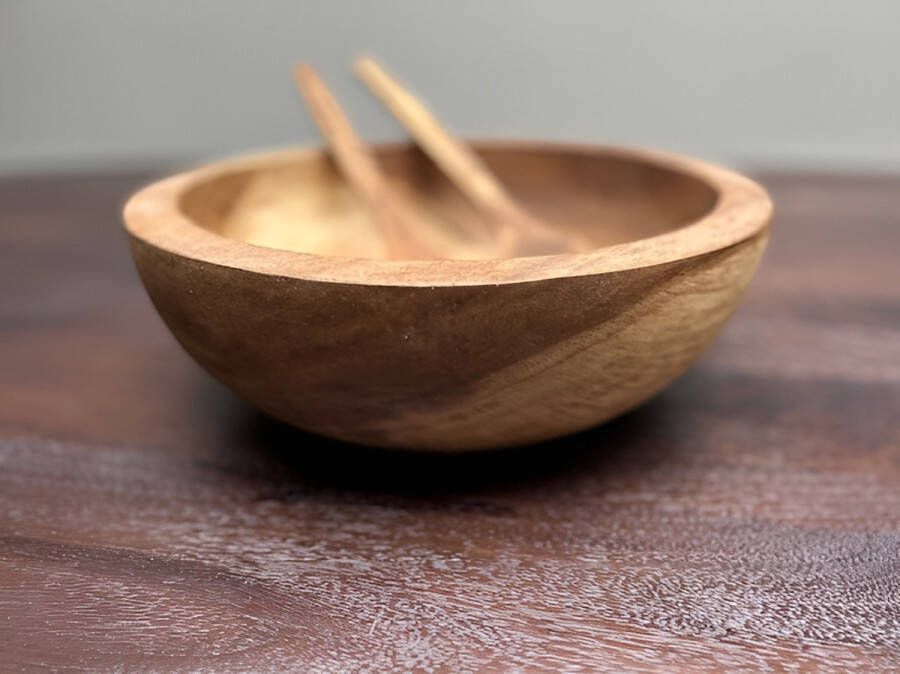 Saladekom inclusief bestek-Teak