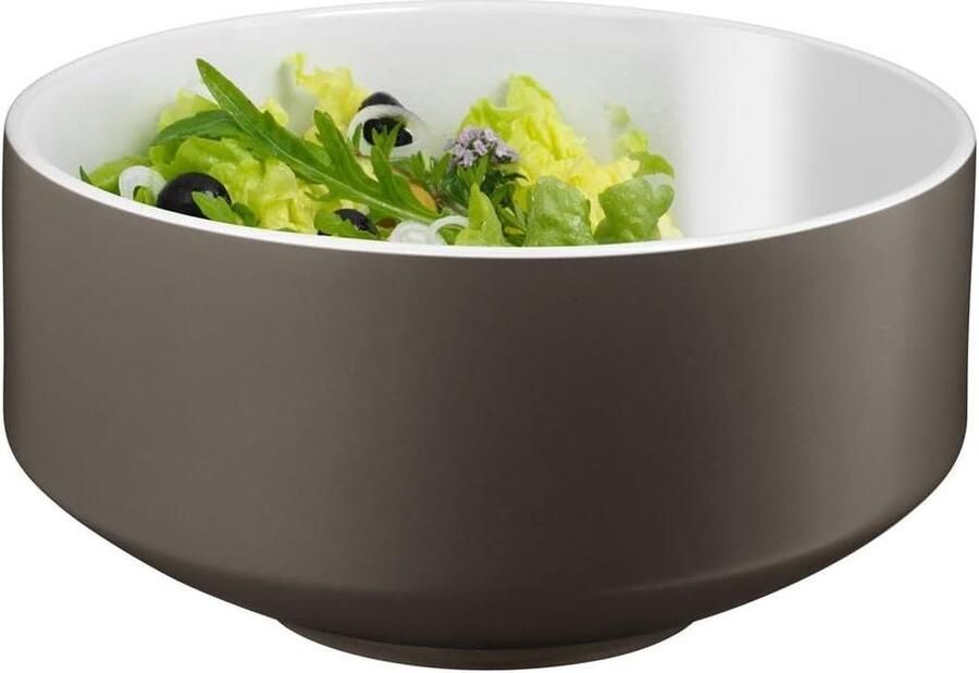 Saladekom set 3-delig slabestek 32 cm porselein vaatwasmachinebestendig grijs