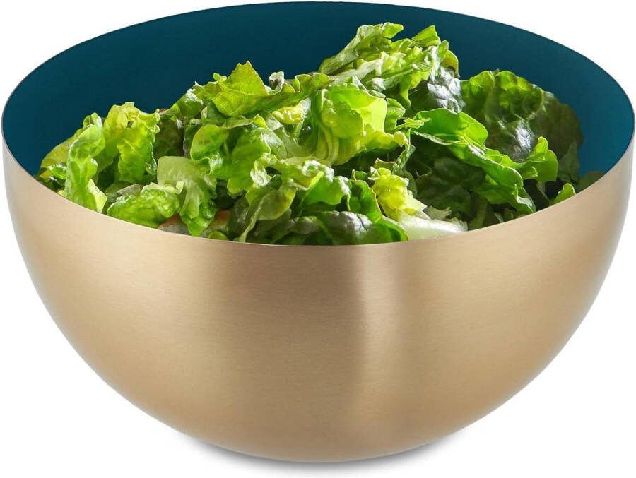 Saladeschaal RVS 2 liter Ronde metalen schaal om te bakken of serveren Keukenschaal groen goud