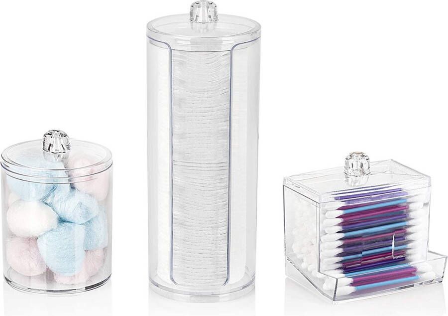 Salarot Make-up Organizer Set van katoenen padhouder katoenen knophouder en multifunctionele cilinder opbergdoos met kunststof deksels (diamant)