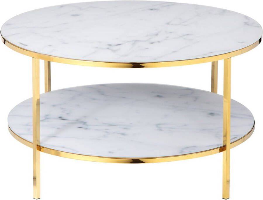 Salontafel Emine Goud Wit Metaal Rond 80x80cm Hoogte 45 cm