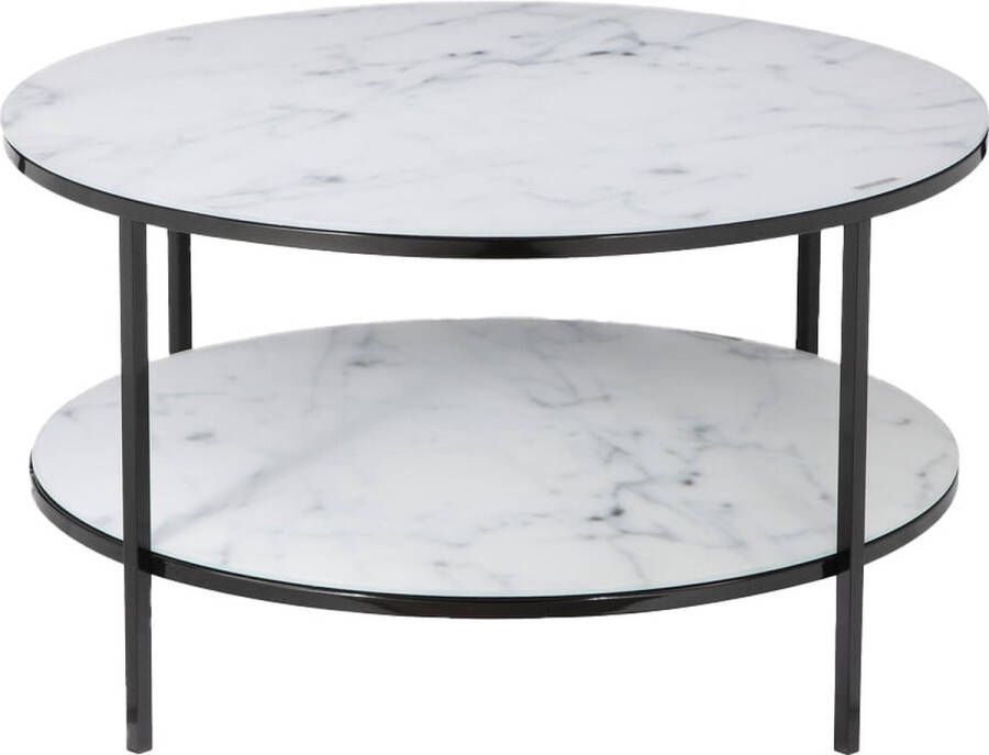 Salontafel Emine Wit Zwart Metaal Rond 80x80cm Hoogte 45 cm