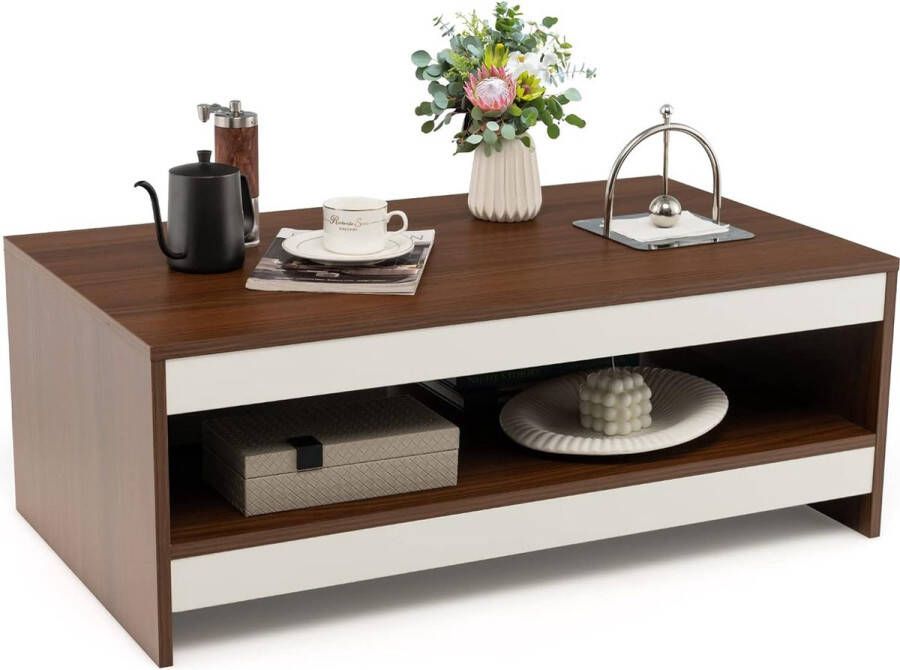 Salontafel met 2 planken bijzettafel hout woonkamertafel koffietafel voor woonkamer en slaapkamer