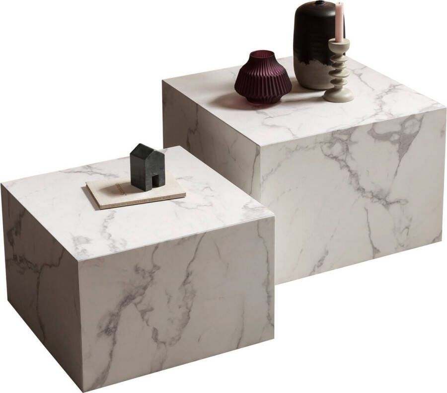 Salontafel set Esma Wit MDF Vierkant 58x58cm Hoogte 40 cm
