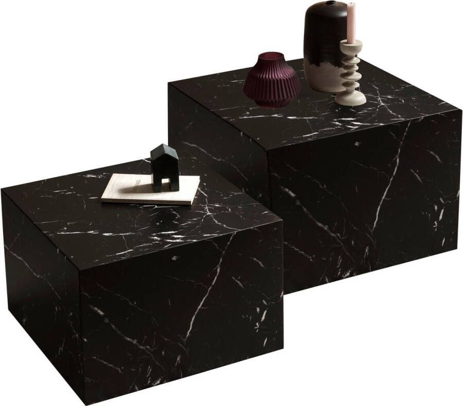 Salontafel set Esma Zwart MDF Vierkant 58x58cm Hoogte 40 cm