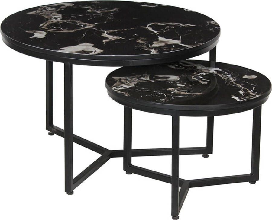 Salontafel set Meyra Zwart Steen Rond 70x70cm Hoogte 45 cm