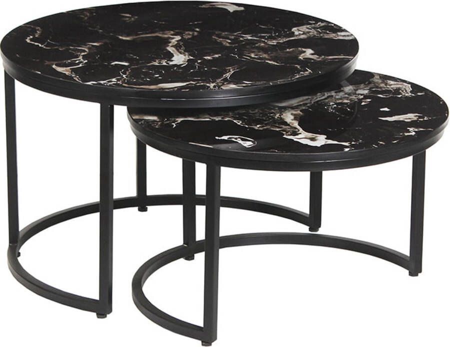 Salontafel set Selin Zwart Steen Rond 70x70cm Hoogte 45 cm