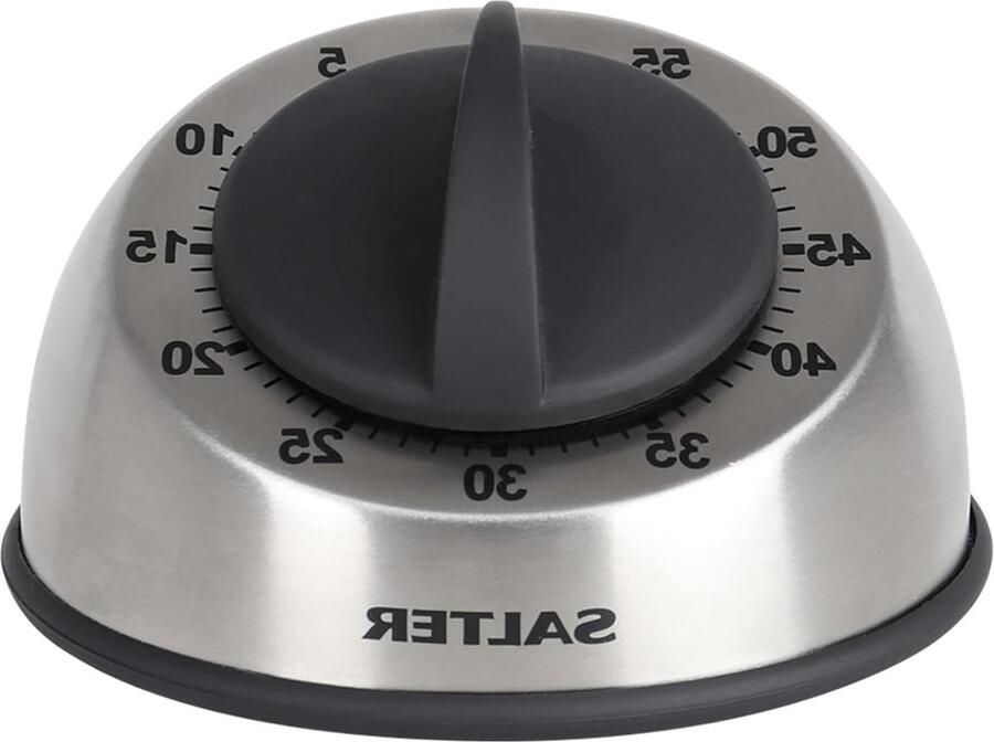 Salter mechanische roestvrijstalen 60 minuten timer met softtouch-wijzerplaat geborsteld roestvrij staal koken bakken keukenwekker Kookwekker analoog