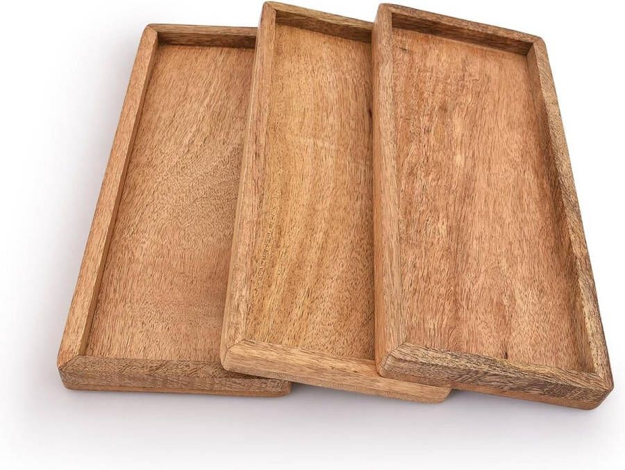 Samhita Serveerschaal van mangohout met verhoogde rand – set van 3 voor de presentatie van fruit snacks voorgerechten sushi gerechten decoratief