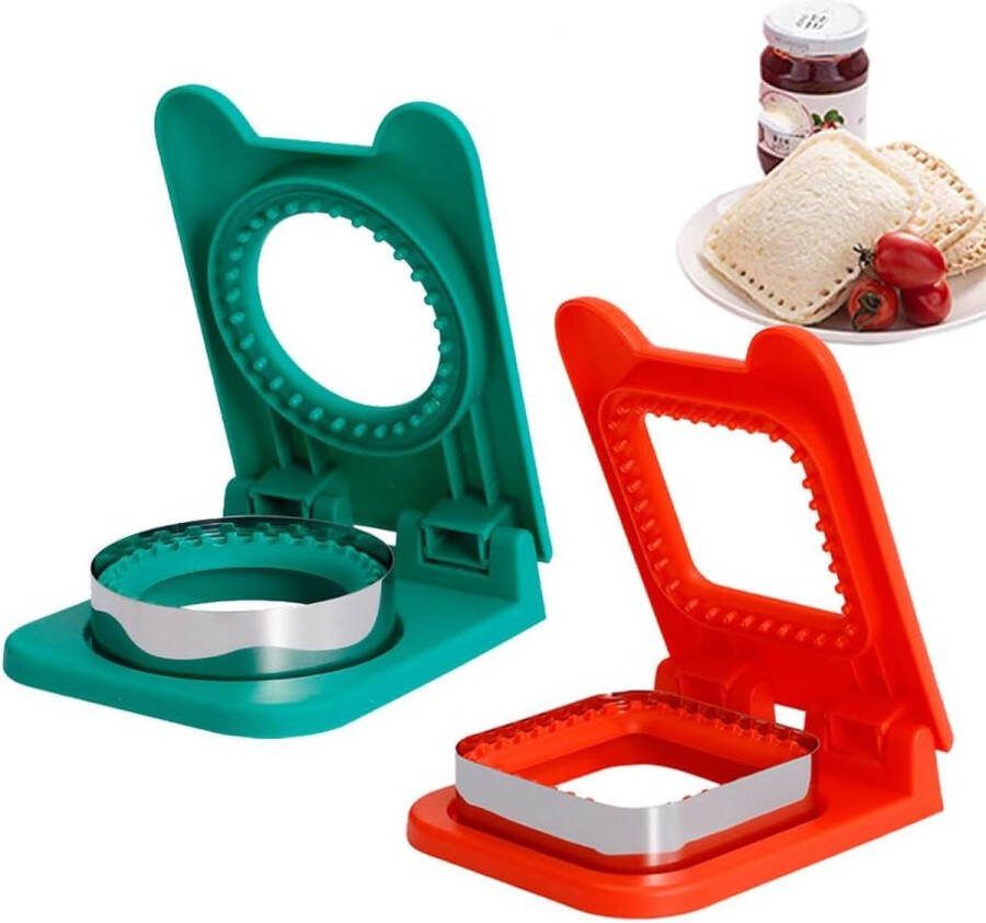 Sandwich uitsteekvormpjes voor kinderen sandwichsnijder verzegelaar brood-uitsteekvormen voor kinderen kindermessen 2 stuks (hemelsblauw en rood)