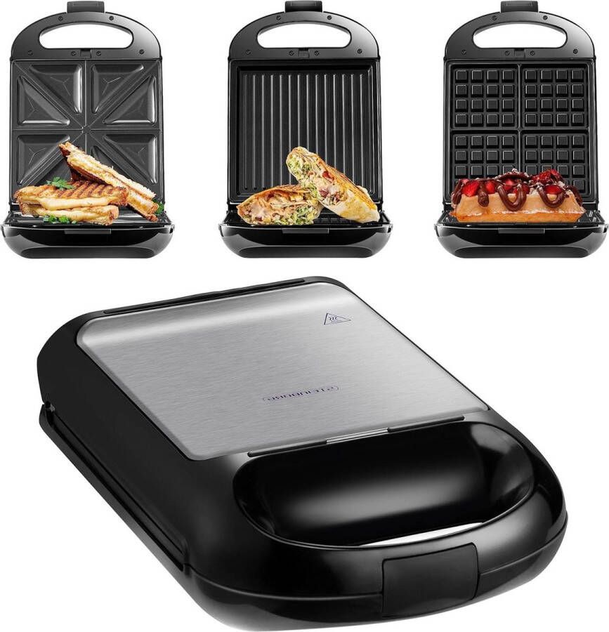 Sandwichmaker XXL 3 verwisselbare platen 1200 watt multigrill-contactgrill wafelijzer