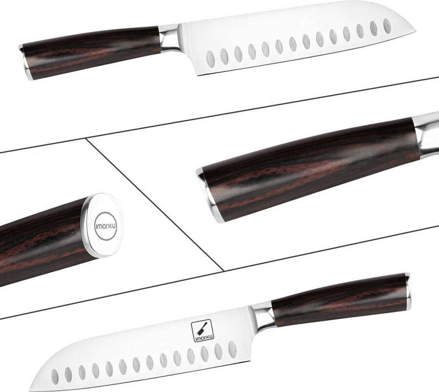 Santoku mes 17 cm ultrascherp keukenmes universeel Japans mes van Duits hoogkoold roestvrij staal met pakkahouten handgreep Vaderdagcadeau Imarku japanese knife