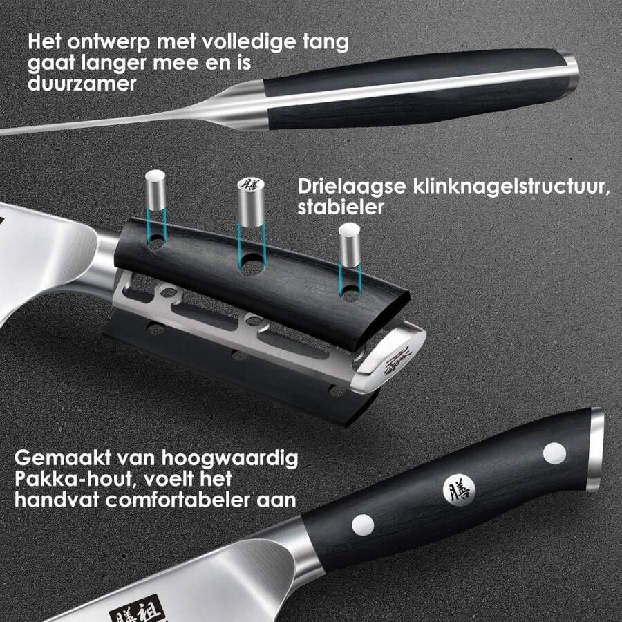 Santoku-Mes 7 inch Duitse Koolstofarme Roestvrijstalen Mes Super Scherp Koksmes Voor Thuis en Keuken