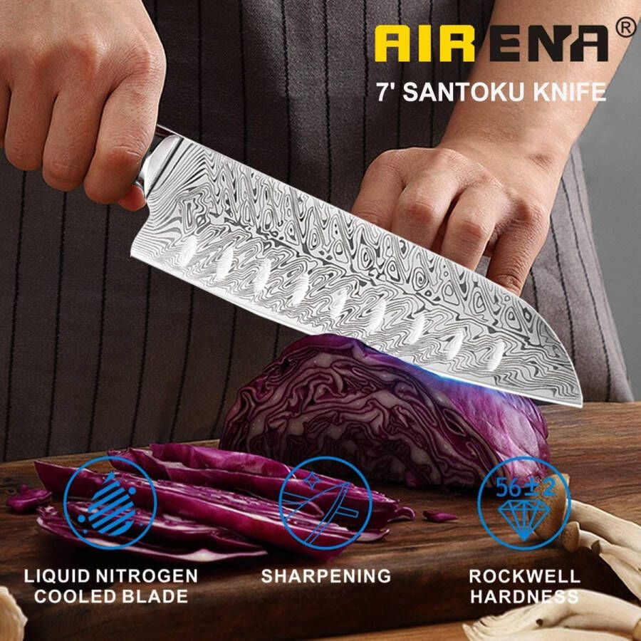 Santoku Mes 7 Japanse stijl keukenmes X50CrMov15 Duits stalen mes & volledige Tang Ergonomisch Pakkawood Handvat Beste waarde Ultra Sharp Koksmes Chef Mes Giftbox