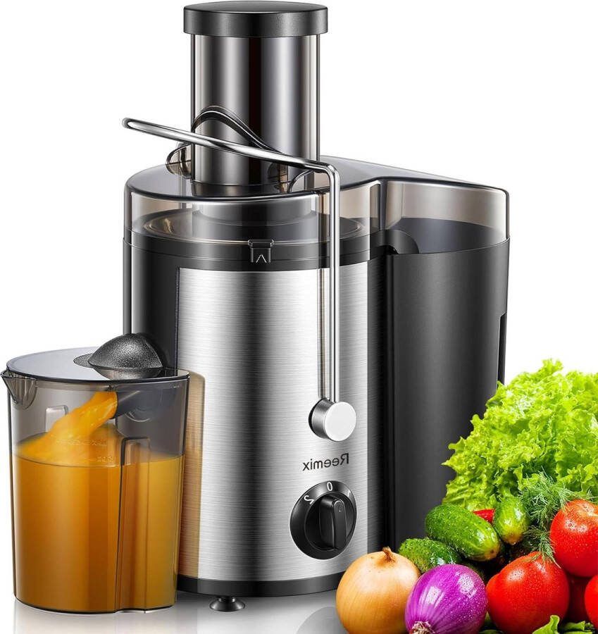 Sapcentrifuge voor groenten en fruit Roestvrij staal 500 W 2 snelheden 65 mm vulopening eenvoudig te reinigen inclusief reinigingsborstel citruspers
