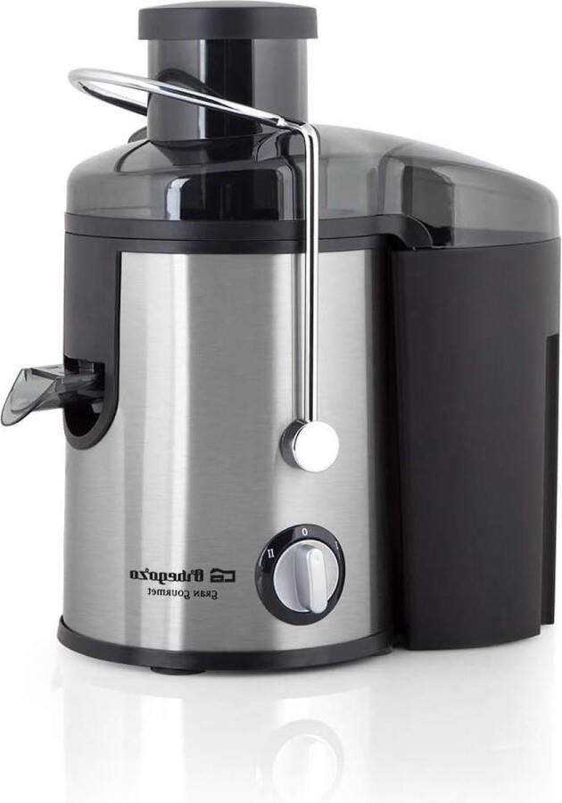 Sapcentrifuge voor groenten en fruit roestvrij staal brede opening 65 mm druppelstop 600 W vermogen zwart krachtig en efficiënt