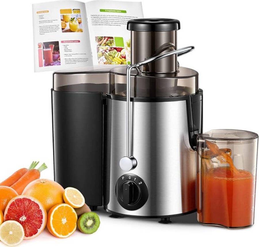 Sapcentrifuges Groenten En Fruit Slowjuicer Met 3 Snelheden Sapcentrifuge Inclusief Schoonmaakborstel – Slow Juicer – Zwart Zilver